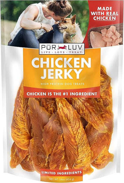 Pur Luv Chicken Jerky Treats – 16oz, 100% Real Chicken, High Protein