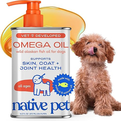 Native Pet Omega 3 Fish Oil – 16oz, Skin & Joint Support for Dogs & Cats
