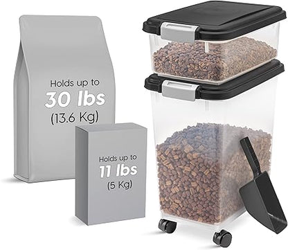 IRIS Pet Food Storage Combo – 30lb + 11lb Airtight Bins (Black)