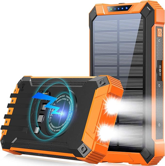 GOODaaa 36000mAh Solar Power Bank – 15W Wireless Charger, 6 Outputs, Dual Flashlights
