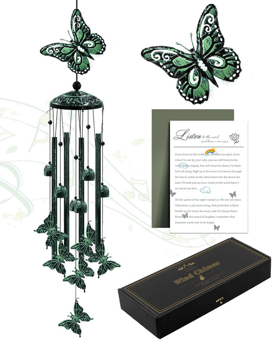 33" Green Butterfly Outdoor Wind Chimes – Garden, Porch, Patio, or Gift for Women and Moms