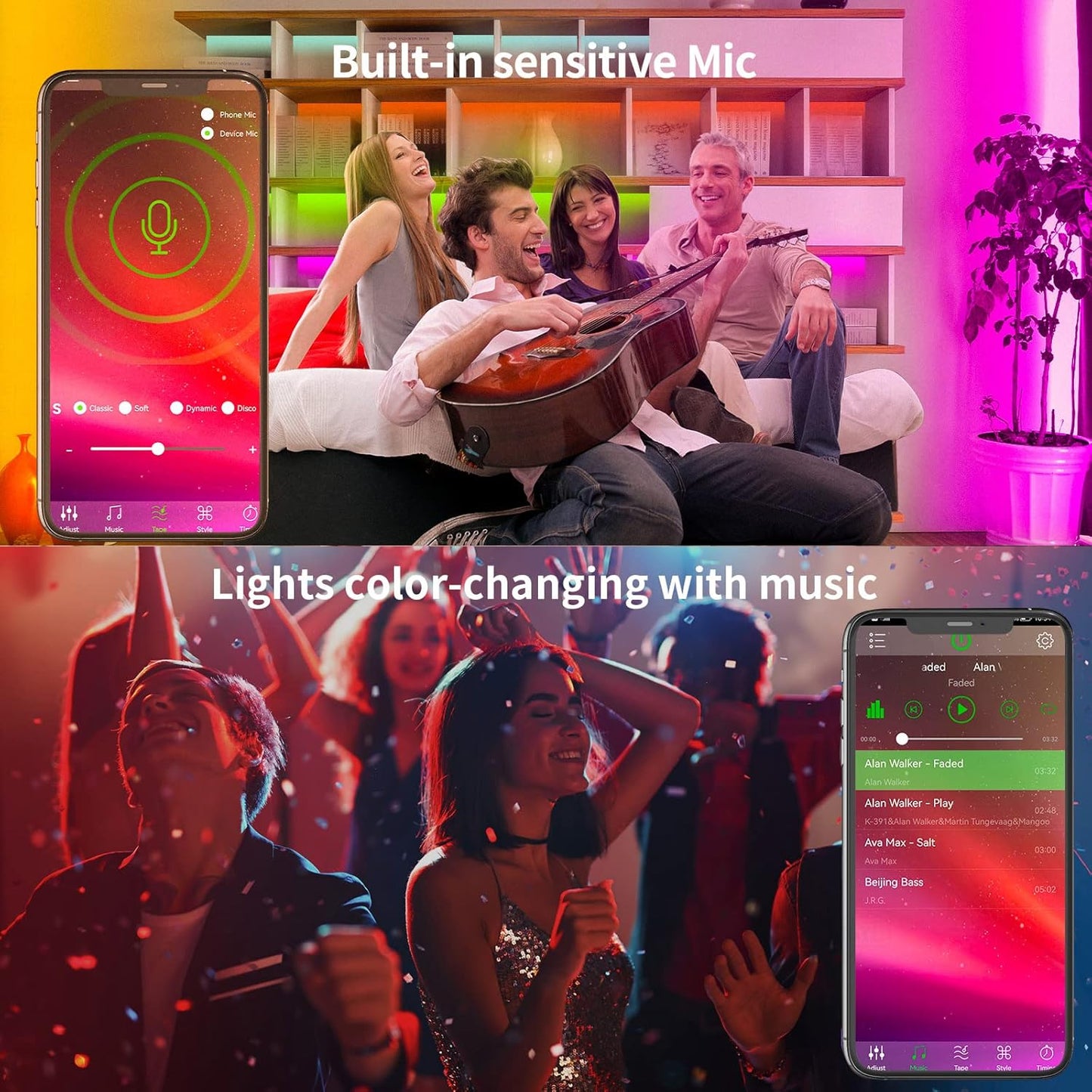 KSIPZE 100ft RGB LED Strip Lights – Music Sync, App Control