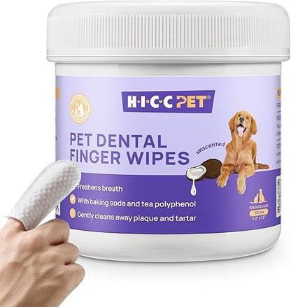 HICC Pet Teeth Wipes – Finger Toothbrush Wipes for Dogs & Cats, Plaque & Breath Care