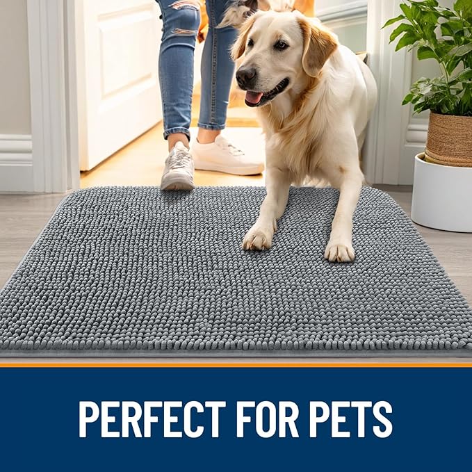 OLANLY Dog Door Mat – 30×20", Absorbent & Non-Slip (Grey)