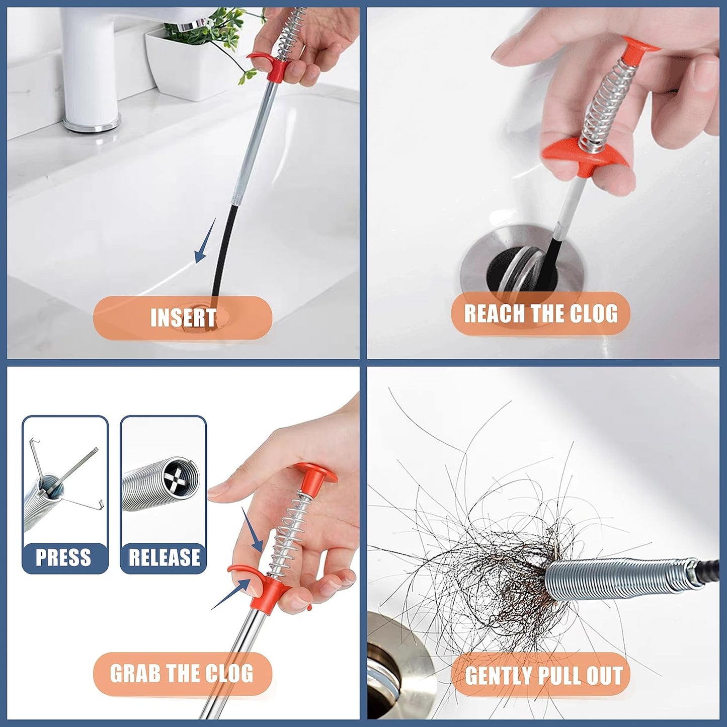 9-Piece Drain Cleaner Tool Set – Clog Remover, Hair Snake & Brush