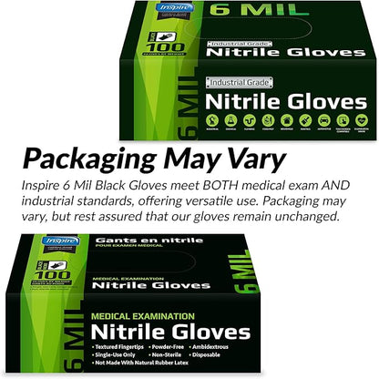Inspire Black Nitrile Gloves – 6 Mil, Heavy Duty, Disposable