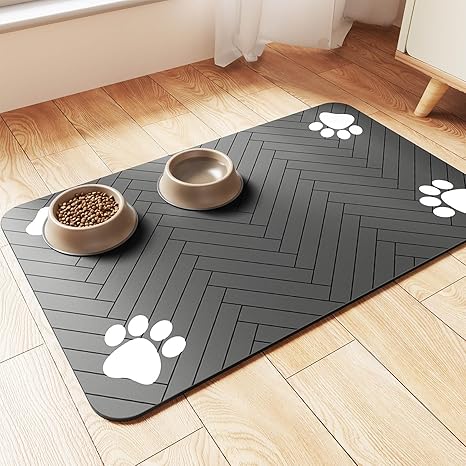 Pet Feeding Mat – 12×20", Absorbent & Waterproof (Striped Dark Gray)