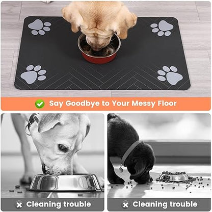 Pet Feeding Mat – 12×20", Absorbent & Waterproof (Striped Dark Gray)