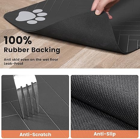 Pet Feeding Mat – 12×20", Absorbent & Waterproof (Striped Dark Gray)