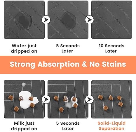 Pet Feeding Mat – 12×20", Absorbent & Waterproof (Striped Dark Gray)
