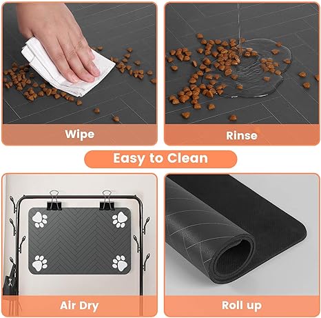 Pet Feeding Mat – 12×20", Absorbent & Waterproof (Striped Dark Gray)