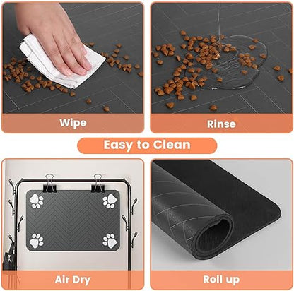 Pet Feeding Mat – 12×20", Absorbent & Waterproof (Striped Dark Gray)