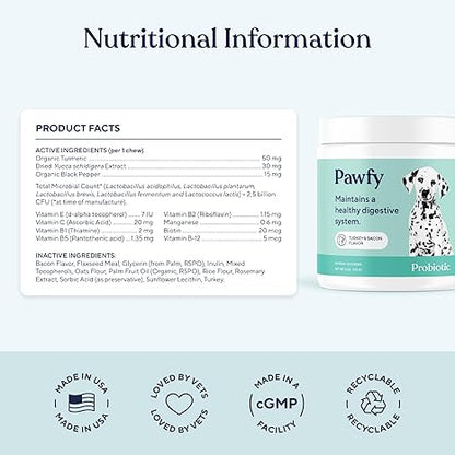 Pawfy Dog Probiotics – 30 Bacon Chews