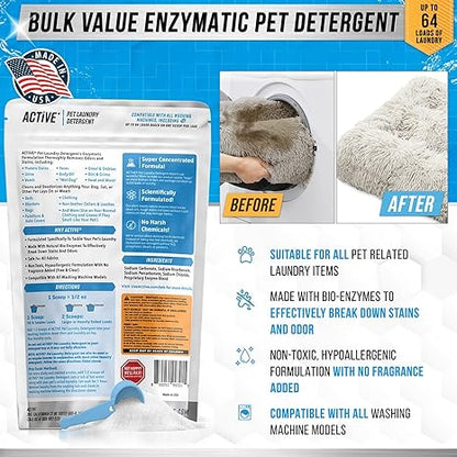 Pet Laundry Detergent – Enzyme Powder, Odor & Stain Remover, 64 Loads