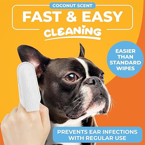 Dog Ear Cleaner Wipes – Finger Wipes for Dogs & Cats – Coconut Formula