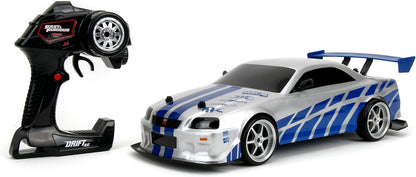 Jada Toys Fast & Furious Brian's Nissan Skyline GT-R Remote Control – 1:10 Scale, Silver/Blue