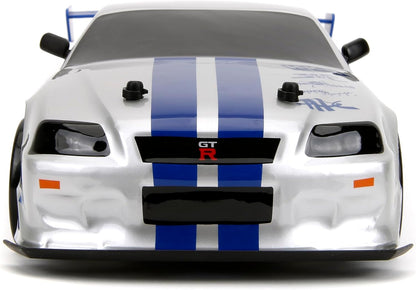Jada Toys Fast & Furious Brian's Nissan Skyline GT-R Remote Control – 1:10 Scale, Silver/Blue