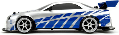 Jada Toys Fast & Furious Brian's Nissan Skyline GT-R Remote Control – 1:10 Scale, Silver/Blue