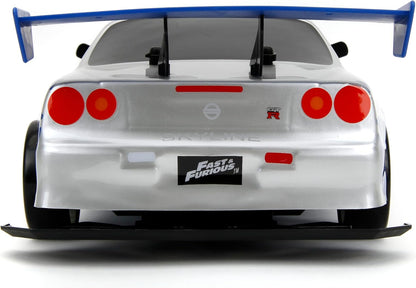 Jada Toys Fast & Furious Brian's Nissan Skyline GT-R Remote Control – 1:10 Scale, Silver/Blue