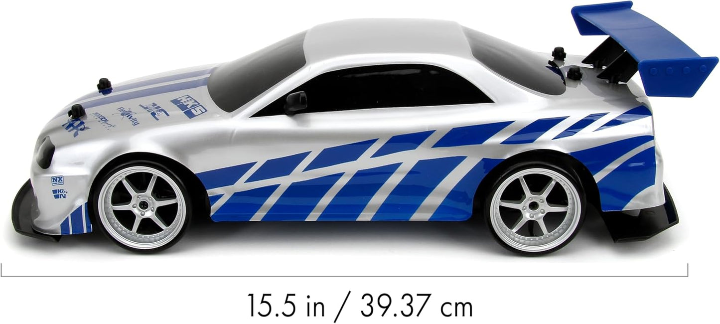 Jada Toys Fast & Furious Brian's Nissan Skyline GT-R Remote Control – 1:10 Scale, Silver/Blue